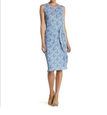 Платье Rebecca Taylor синее и белое с геометрическим принтом Shibori льняное с запахом - Изображение 1 из 4