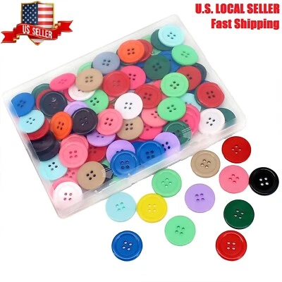100 Pcs 1 inch Resin Sewing Buttons 15 Colors 4 Holes Flatback Round Multicolor - Image 1 of 4