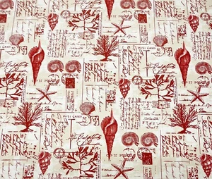 COVINGTON SEASIDE RED CONCH SEASHELL OCEAN POSTAGE COTTON FABRIC BY YARD 54"W - Picture 1 of 6