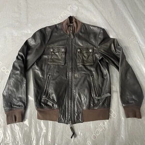 Marlboro Classics Jacket Bomber Leather Biker motorcycle Brown Sz L Pockets - Picture 1 of 20