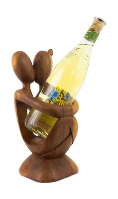 Portabotellas de vino abstracto de madera de 12" hecho a mano barra tallada a mano de pie Foto 1 de 4