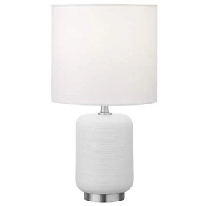 15" White and Silver Ceramic Cylinder Table Lamp With White Drum Shade - Picture 1 of 1