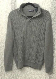 Chaps Mens Cable Knit 1/4 Button Pullover Sweater Size M Gray 100% Cotton - Picture 1 of 6