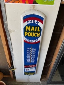 Vintage MAIL POUCH Chewing Tobacco Advertising Sign with Thermometer - Picture 1 of 11