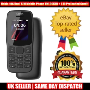 Nokia 106 (Dual SIM) Unlocked Phone-Dark Grey Colour + £10 Credit with FREE SIM - Picture 1 of 5