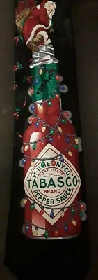 "Tabasco" 100% Silk Christmas Tie Made In USA Black & Santa W/Tabasco bottle   - Image 1 of 4
