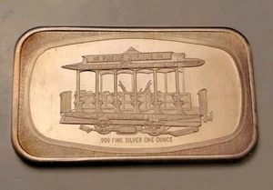 VINTAGE CLEVELAND CITY CABLE CAR 1oz .999 FINE SILVER ART BAR - Picture 1 of 5