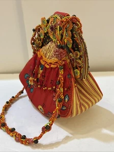 Mary Frances Beaded Handbag Purse, Yellow Orange Flowers, Embroidered, 8.5" Tall - Picture 1 of 21