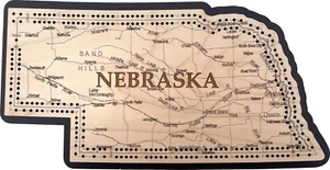Nebraska Shaped Road Map Cribbage Board - Picture 1 of 1