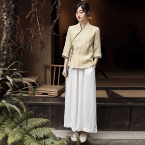 Blusa china vintage de algodón y lino camisa Cheongsam Qipao mujer Hanfu Tang traje - Imagen 1 de 20
