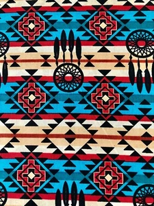 Southwest Pattern Native Dream Catcher - Turquoise & Beige Cotton Fabric 1/2 yd - Picture 1 of 5