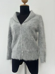 Monsoon Fluffy Light Grey Angora Blend Short Cardigan Size 10 UK - Picture 1 of 8