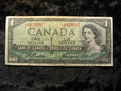 old world currency note CANADA 1 dollar 1954 P74 Elizabeth II - Image 1 of 2