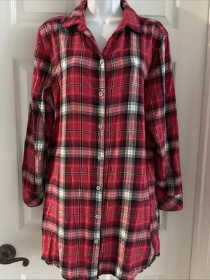 Victoria's Secret Pijama Dormir Vestido de Noche Rojo Cuadros Metálico Abotonado, M Foto 1 de 4