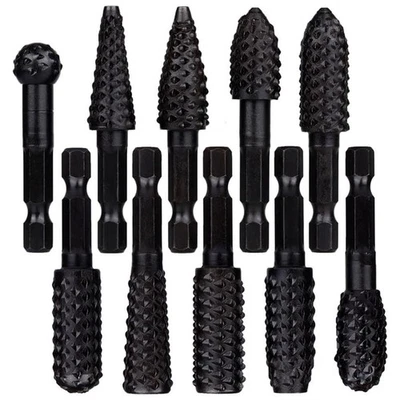 10Pcs Rotary Rasp File Set 1/4 Inch Hex Shank Rotary Burrs for Wood Carving Q6O7 - Image 1 of 4