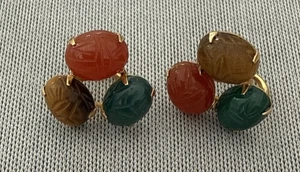 Vintage H.G Art Deco Ägyptische Wiederbelebung Skarabäus Ohrringe 1/20 12kGF echter Stein 3/4" - Bild 1 von 8