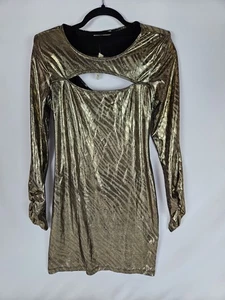 Nwt! VTG! Arden B gold Lame dress Size Large Cutouts Shoulder Pads Deadstock - Picture 1 of 8