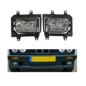BMW E30 PAIR GLASS FOGLAMPS FOGLIGHTS FOGS CLEAR 88-95 OE LOOK E MARKED BRACKETS - Picture 1 of 2