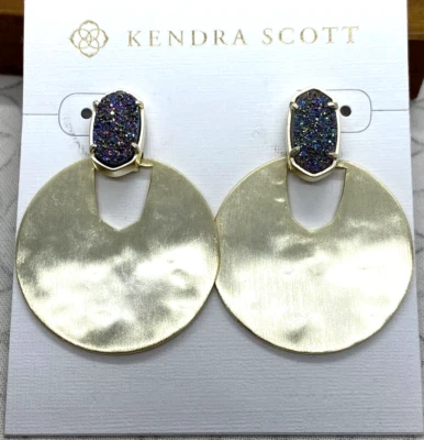 Kendra Scott Deena Drop Earrings Multicolor Drusy Gold Tone Custom - Image 1 of 4