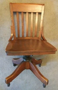 ANTIQUE Johnson Chair Co Swivel Desk Bankers Lawyers Cast Iron Oak Wood Gunlocke - Picture 1 of 12