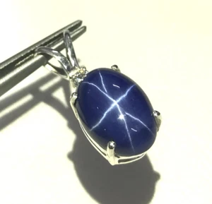 Colgante de zafiro azul estrella natural con circón blanco hecho a mano joyer... - Imagen 1 de 6