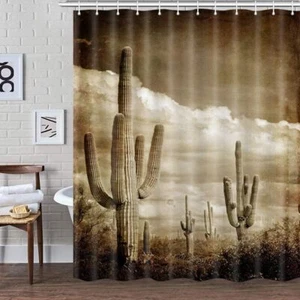 Western Cactus Decor Shower Curtain for Bathroom, Vintage Multi Color - Picture 1 of 7