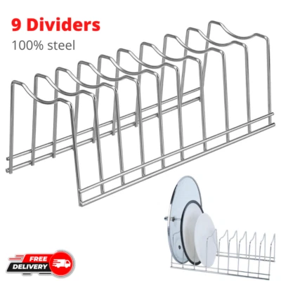 Organizador de Tapa Cocina Olla Hoja Tapa Estante Soporte Utensilios para Hornear Plato Plato 9 Divisores Foto 1 de 4
