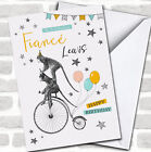 Fianc� Birthday Monkey On The Bike With Balloons Card Personalised Birthday Card