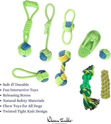 Set of 9 Dog Rope Toys Braided Rope Chew Play for Aggressive Chewers Cotton Toys - Image 1 of 4