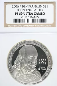2006 P Ben Franklin Founding Father Silver Dollar Commemorative NGC PF69 UC - Picture 1 of 2