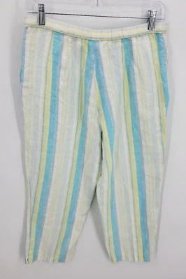 Talbots Pants Womens 6 Petite Blue Yellow Stripe Linen Pull On Beach Coastal - Image 1 of 4