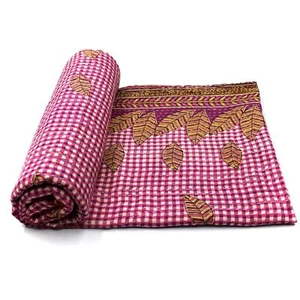 Vintage Kantha Quilt Indian Handmade Cotton Bedspread Bohemian Blanket Throw - Picture 1 of 6