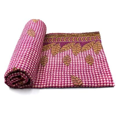 Vintage Kantha Quilt Indian Handmade Cotton Bedspread Bohemian Blanket Throw - Image 1 of 4