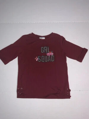 Speechless Kids Large Maroon 'Grl Squad' Half Sleeve Cuffed Flowers (K) - Image 1 of 4
