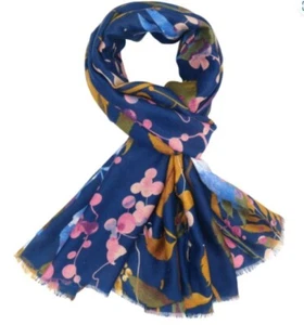 PURE FASHION LADIES POLYESTER SCARF WRAP ~ AUTUMN LEAVES NAVY~ 190cm x 85cm NEW - Picture 1 of 3