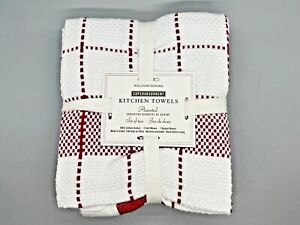 Williams Sonoma SUPERABSORBENT Kitchen Towels Set of 2 100% Cotton Red and White