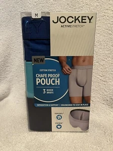 JOCKEY Active Stretch 3-Pk Chafe Proof Pouch Cotton Boxer Briefs Size M New - Picture 1 of 5