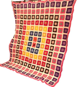 Granny Square Vintage Throw Multi Color Large 88X63 inches Retro Handmade - Picture 1 of 5