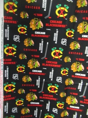 Chicago Blackhawks Cotton Fabric  #BLK-169 {Sykel Enterprises}   33"Y X 42"  NEW - Image 1 of 4