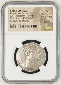 Kingdom of Bactria 145-130 BC Greek AR Tetradrachm NGC AU Strike 4/5 Surface 4/5 - Picture 1 of 2