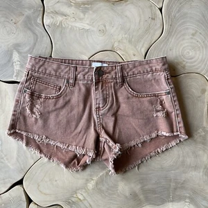 RVCA Shorts Size 25 Brick Rust Orange Denim Faded Wash Frayed Low Rise Relaxed - Picture 1 of 5
