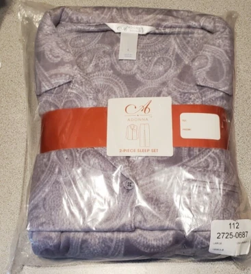 Womens Adonna Flannel 2-Piece Pajama Set Gray Paisley Large - Image 1 of 2