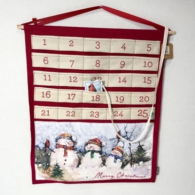 Demdaco Advent Calendar Snowman Cardinal Bird Merry Christmas Wall Hanging - Image 1 of 4