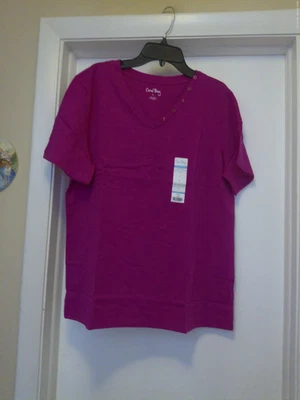 Camiseta Coral Bay Talla Grande Cuello en V con Un Lateral Botones Imitados 100% Algodón Nueva Foto 1 de 2