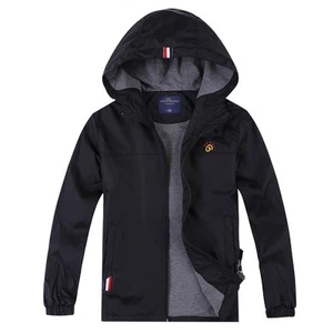 Boys Girls Lightweight Waterproof Hooded Raincoat Windbreaker Breathable Black - Picture 1 of 7