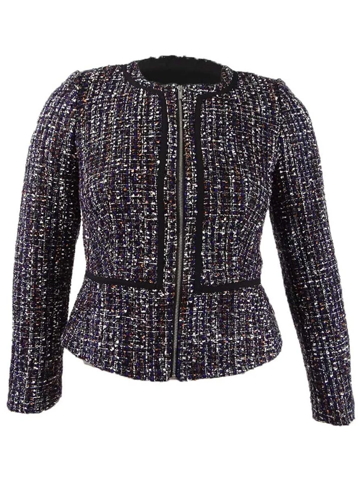 Chaqueta para mujer Calvin Klein Petite Tweed con cremallera frontal (6P, púrpura múltiple) Foto 1 de 2