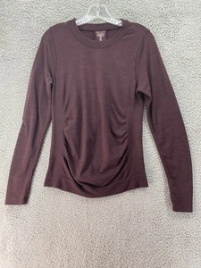 Athleta Wool Blend Long Sleeve Athletic Top Thumbholes Ruched Burgundy Size M - Picture 1 of 8