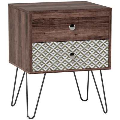 Bedside Table Rustic Brown 45x39x55.5cm Particle Board & Steel Legs with Drawers - Image 1 of 4
