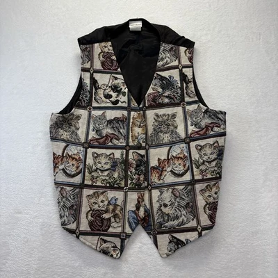 Bobbie Brooks Vest Women’s L Cat Kitten Embroidered Tapestry Grandma Chic VTG - Image 1 of 4