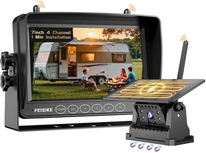 Magnetic Solar Wireless Backup Camera for RV Truck Trailer – 7" 1080P Monitor... - Picture 1 of 7